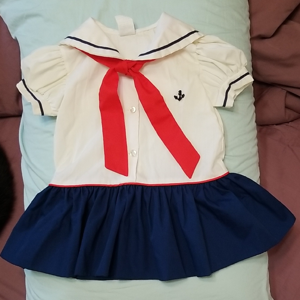 Vintage Sailor Style Dress with Red and Blue Accents
